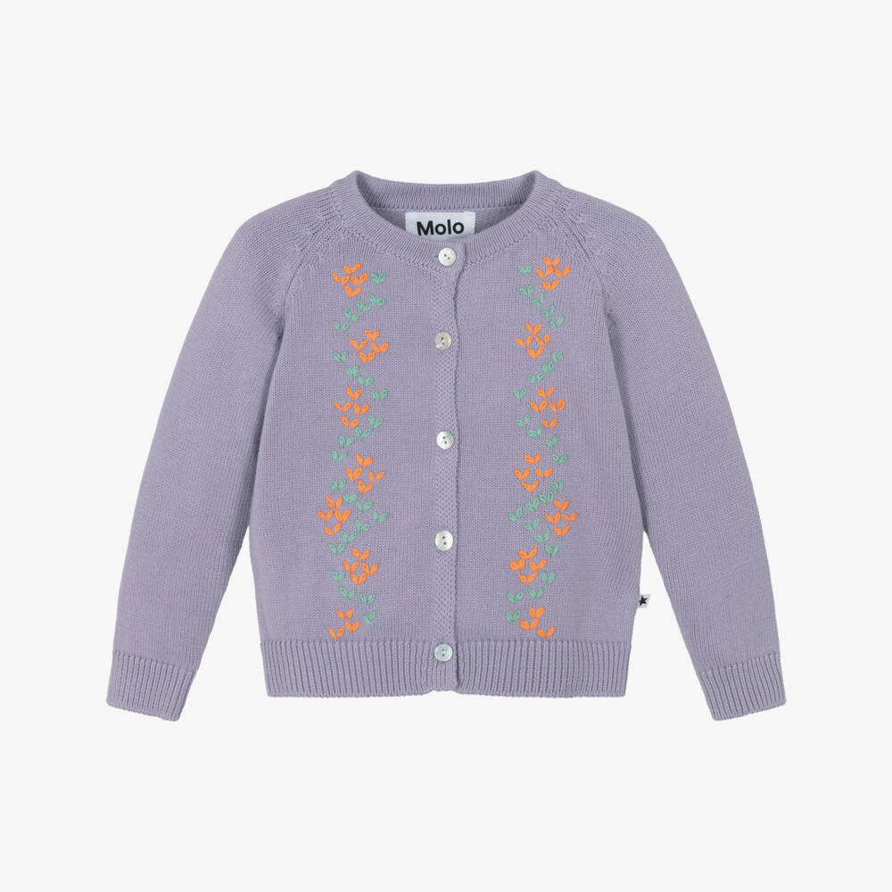 Molo-Girls Purple Organic Cotton Embroidered Cardigan | Childrensalon Outlet