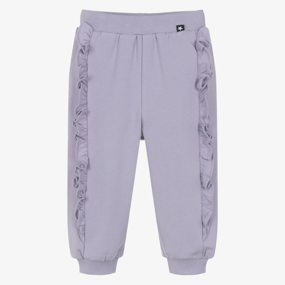 Molo-Girls Purple Organic Cotton Ruffle Joggers | Childrensalon Outlet