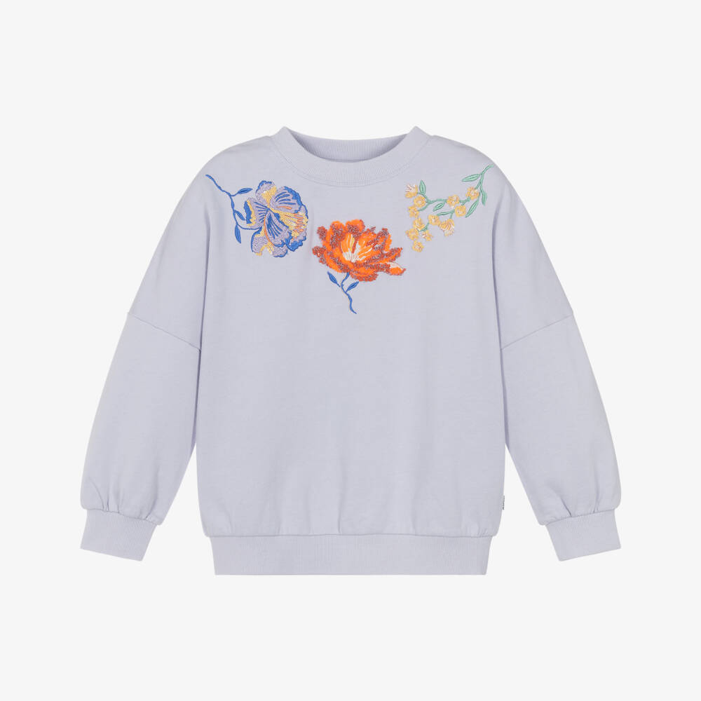 Molo-Girls Purple Organic Cotton Sequin Flowers Sweatshirt | Childrensalon Outlet
