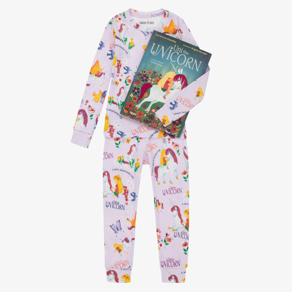 Books to Bed-Girls Purple Unicorn Pyjamas & Book Gift Set | Childrensalon Outlet
