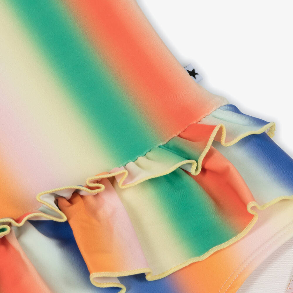 Molo-Girls Rainbow Stripe Ruffle Swimsuit (UPF50+) | Childrensalon Outlet