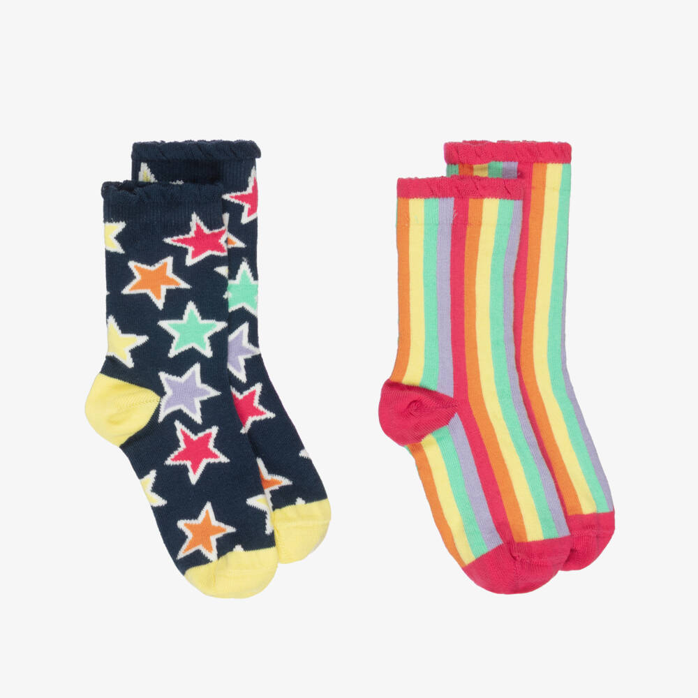 Frugi-Girls Rainbow Stripes & Stars Organic Cotton Socks (2 Pack) | Childrensalon Outlet