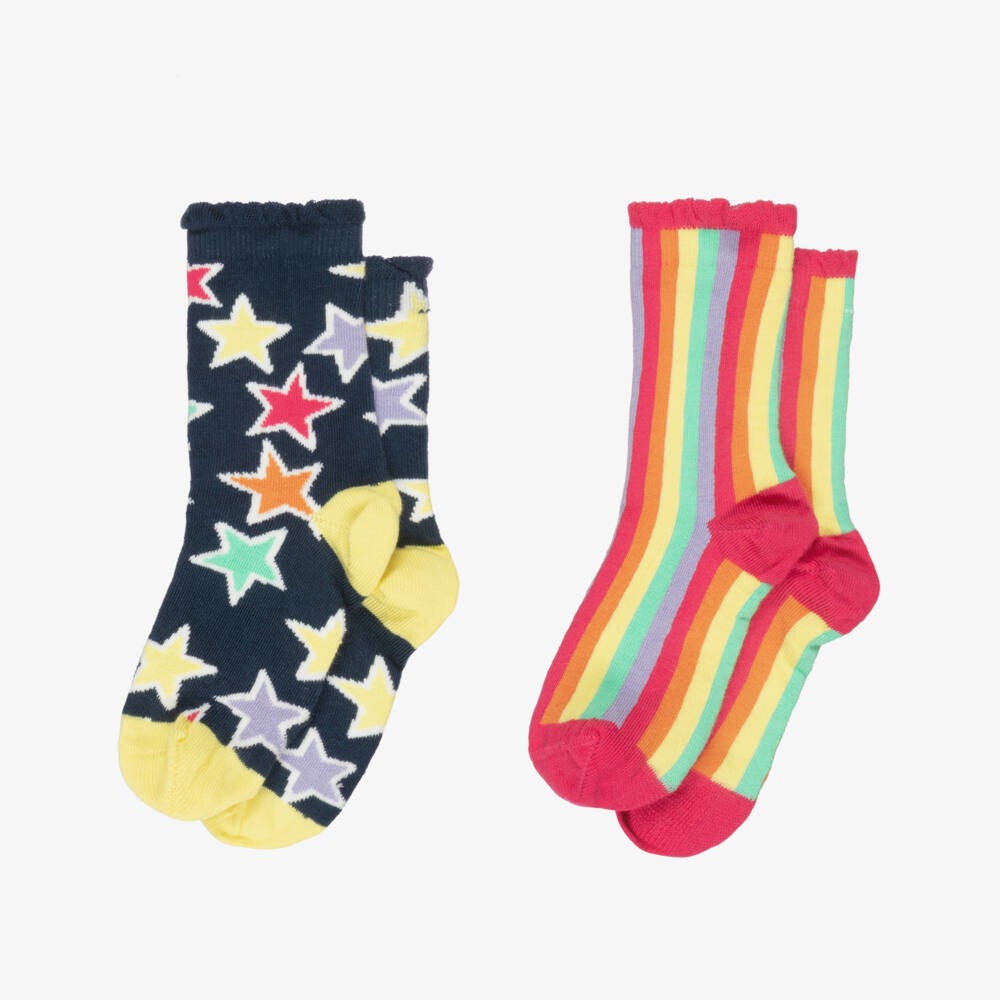 Frugi-Girls Rainbow Stripes & Stars Organic Cotton Socks (2 Pack) | Childrensalon Outlet