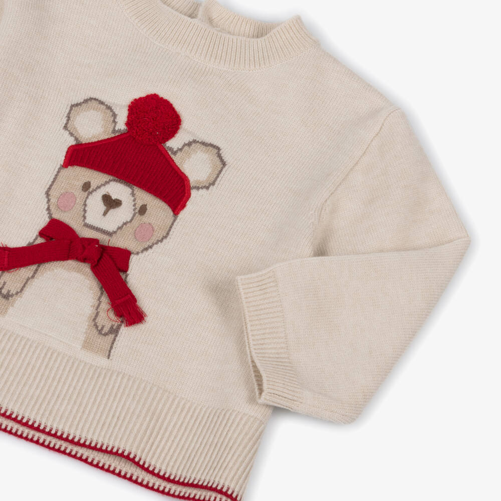 Mayoral-Girls Red & Beige Knitted Trouser Set with Bear Motif | Childrensalon Outlet