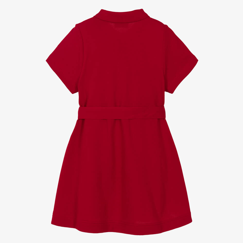 Burberry-Girls Red Belted Cotton Polo Dress | Childrensalon Outlet