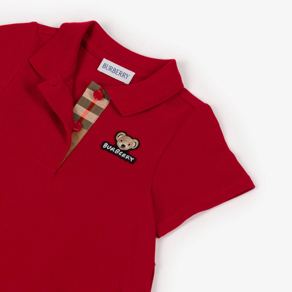 Burberry-Girls Red Belted Cotton Polo Dress | Childrensalon Outlet
