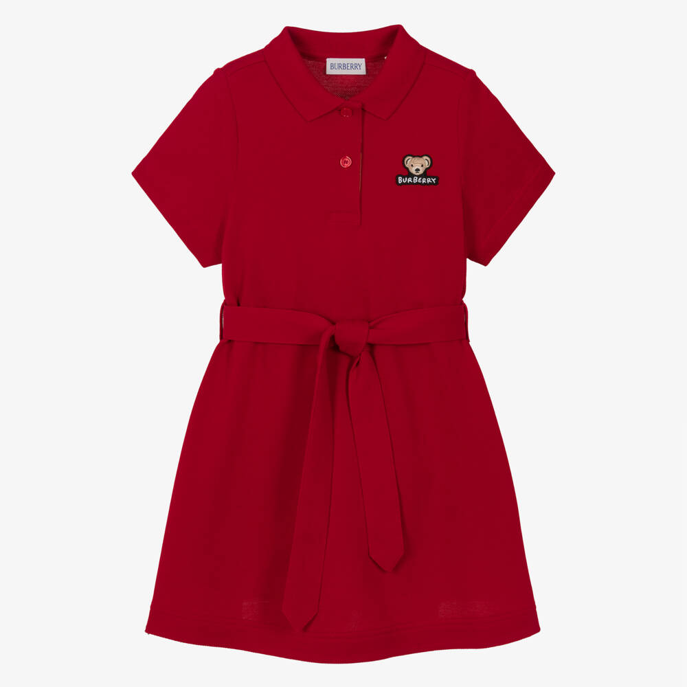 Burberry-Girls Red Belted Cotton Polo Dress | Childrensalon Outlet