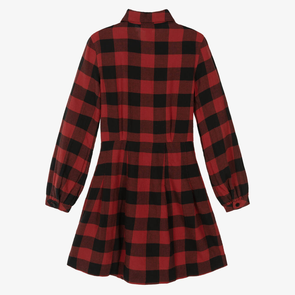 Ralph Lauren-Girls Red & Black Check Cotton Twill Dress with Pleats | Childrensalon Outlet