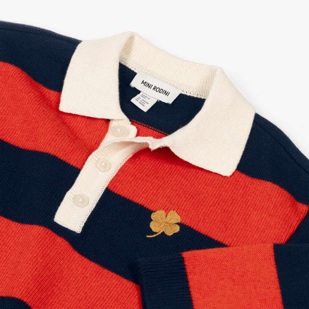 Mini Rodini-Girls Red & Blue Cotton & Wool Knit Rugby Shirt Style Dress | Childrensalon Outlet