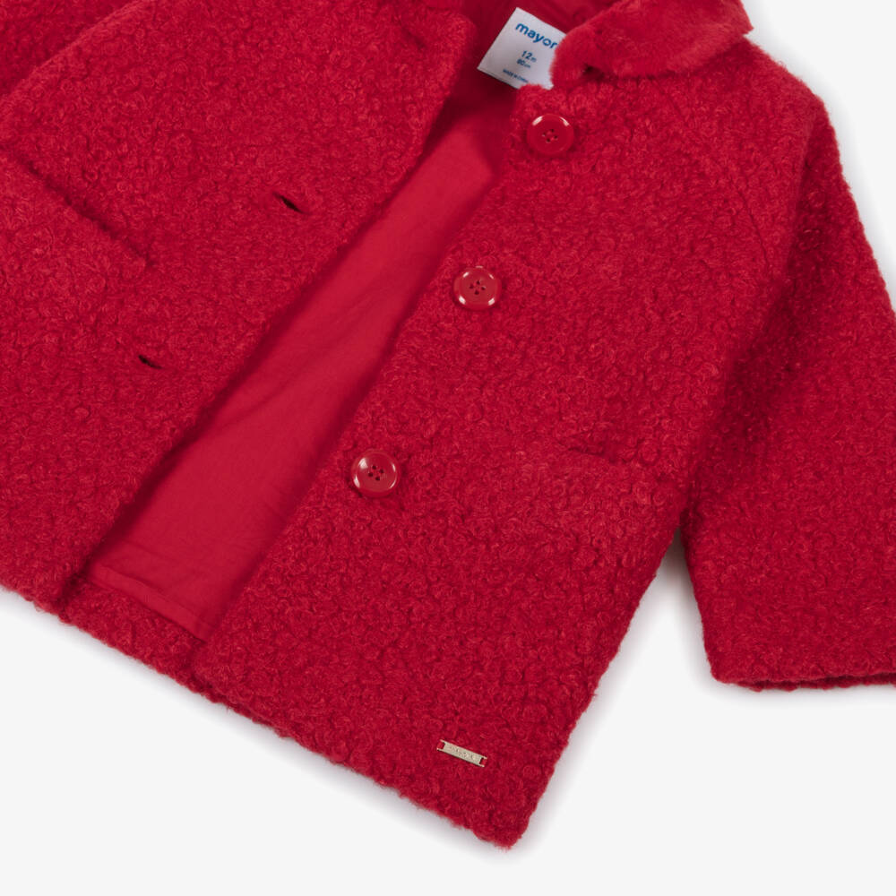 Mayoral-Girls Red Boucle Coat with Faux Fur Collar | Childrensalon Outlet