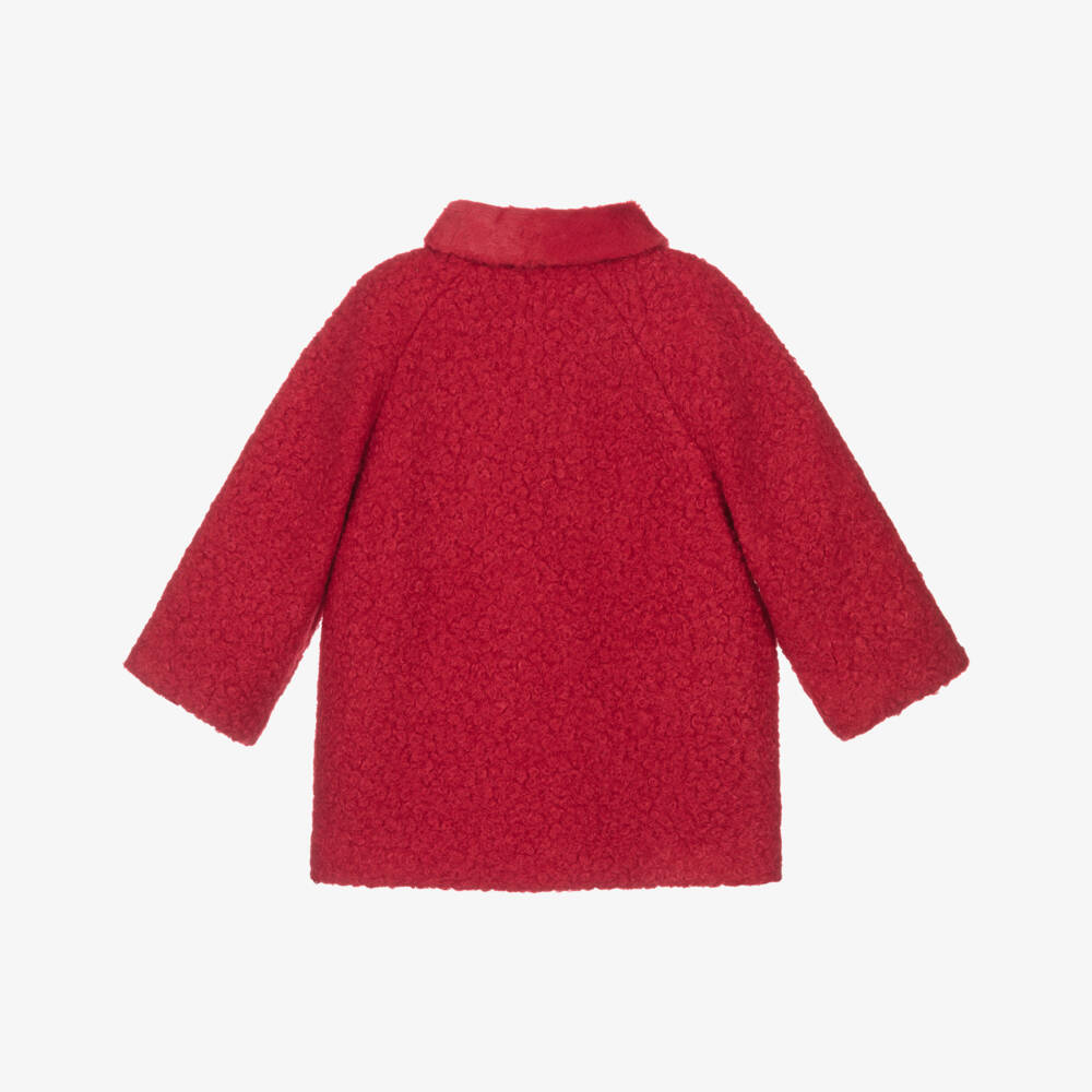 Mayoral-Girls Red Boucle Coat with Faux Fur Collar | Childrensalon Outlet