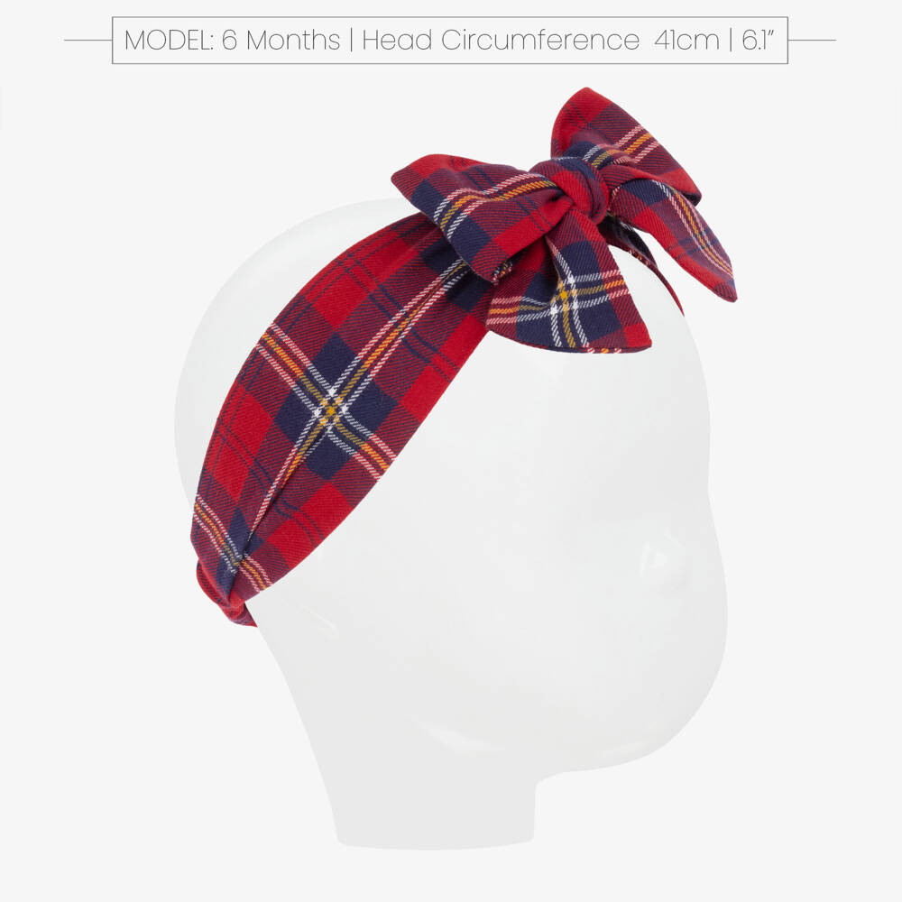Monnalisa-Girls Red Bow Tartan Headband | Childrensalon Outlet