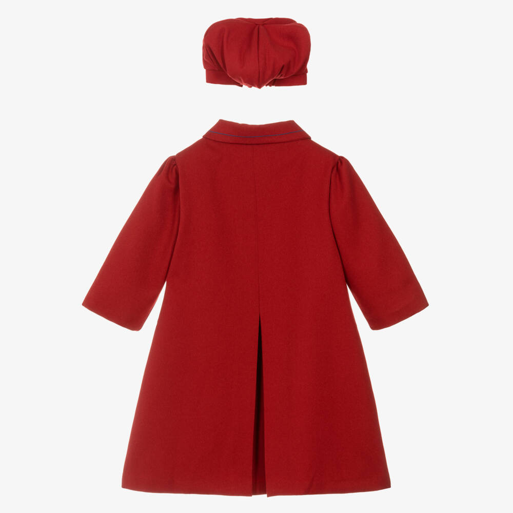 Pretty Originals-Girls Red Coat Set with White Floral Embroidery | Childrensalon Outlet