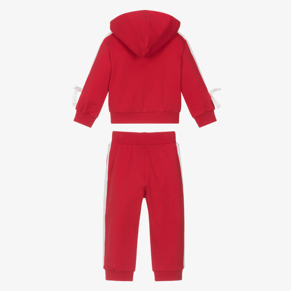 Monnalisa-Girls Red Cotton Diamanté Heart Tracksuit with Side Stripe | Childrensalon Outlet