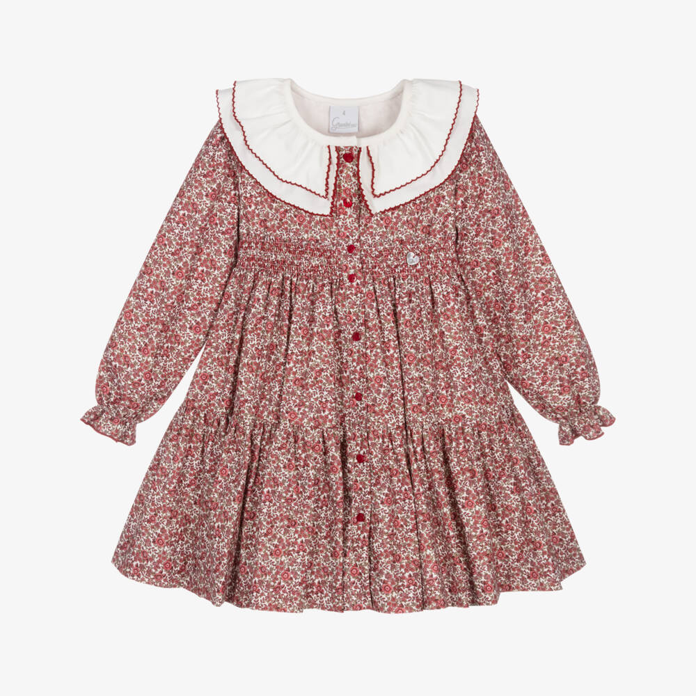 Artesanía Granlei-Girls Red Cotton Floral Print Dress | Childrensalon Outlet