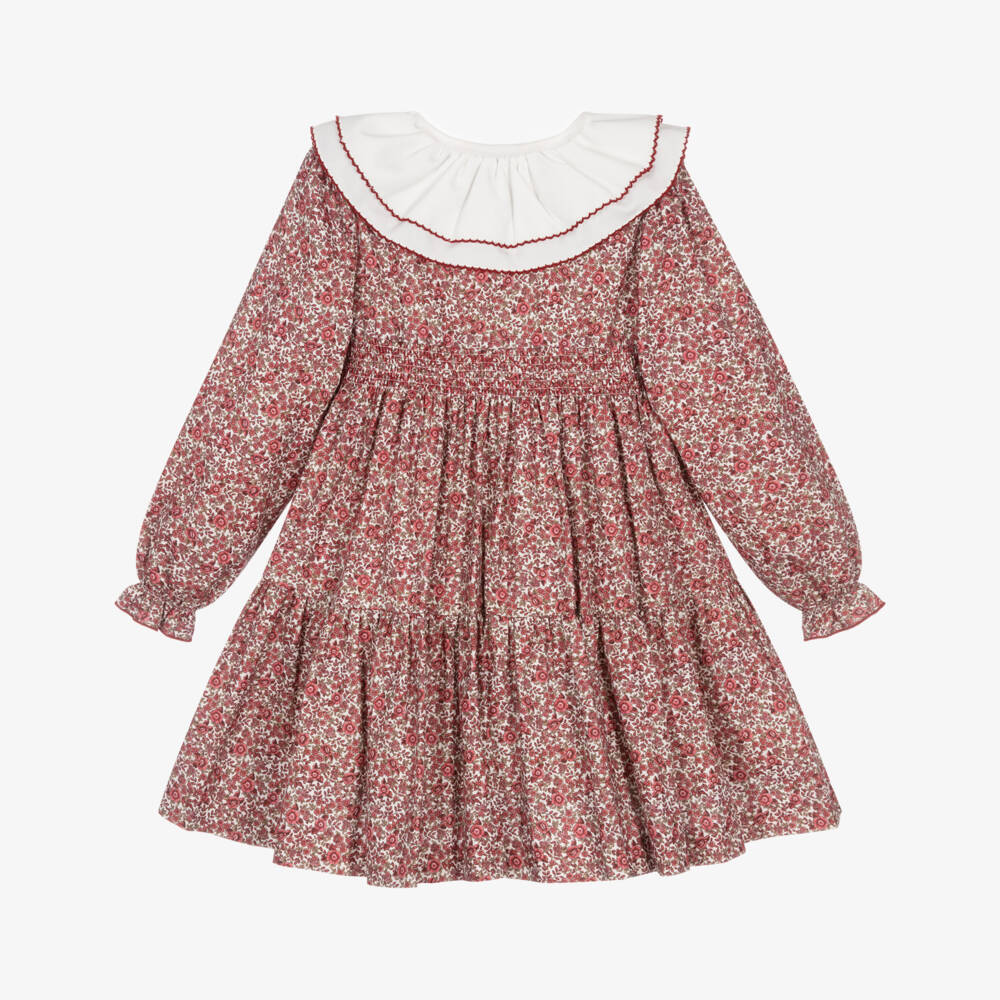 Artesanía Granlei-Girls Red Cotton Floral Print Dress | Childrensalon Outlet