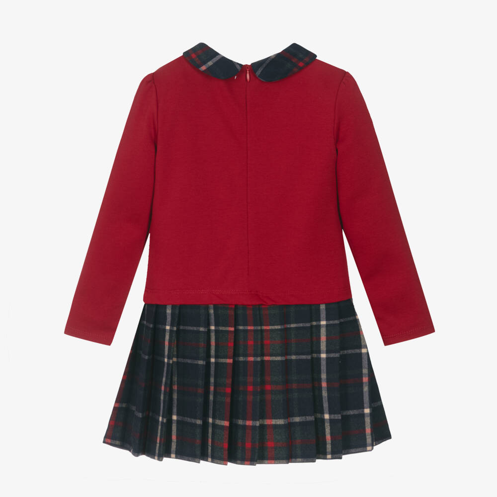 Patachou-Girls Red Cotton Jersey & Tartan Dress | Childrensalon Outlet