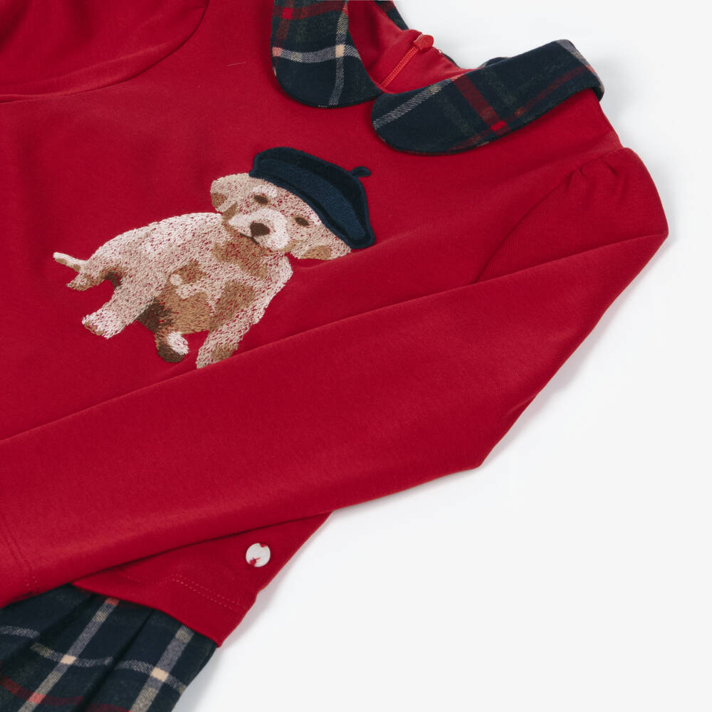 Patachou-Girls Red Cotton Jersey & Tartan Dress | Childrensalon Outlet