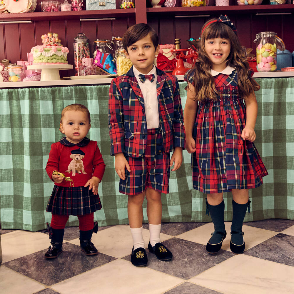Patachou-Girls Red Cotton Jersey & Tartan Dress | Childrensalon Outlet