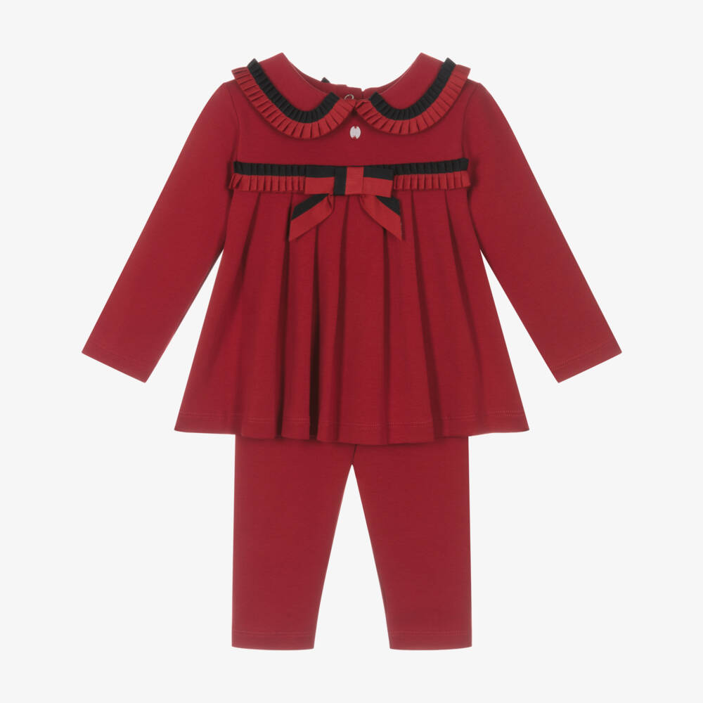 Patachou-طقم بناتي أحمر من القطن مع فيونكة | Childrensalon Outlet