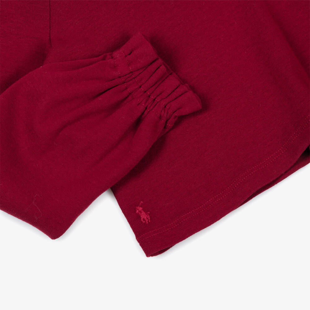 Ralph Lauren-Girls Red Cotton & Modal Jersey Frilled Top | Childrensalon Outlet