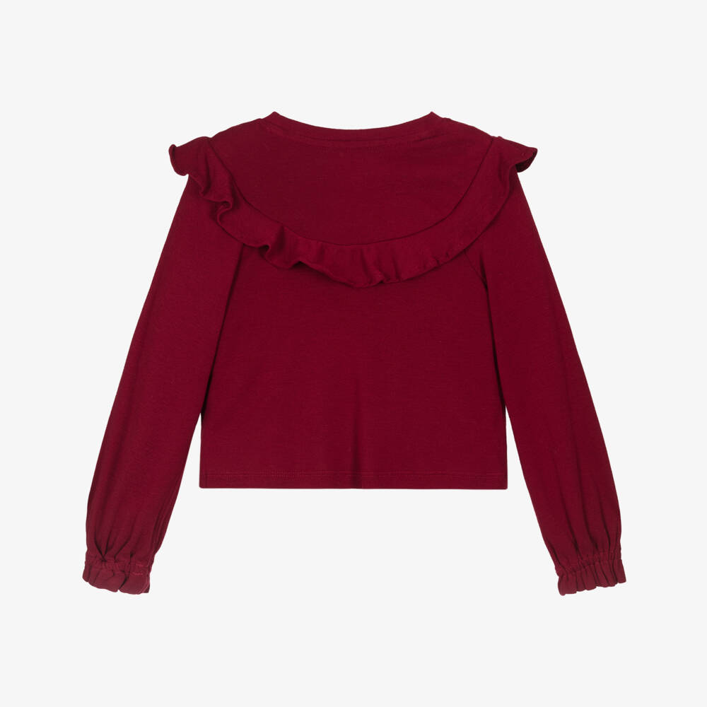 Ralph Lauren-Girls Red Cotton & Modal Jersey Frilled Top | Childrensalon Outlet