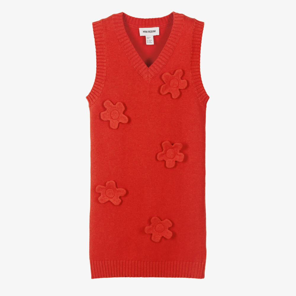 Mini Rodini-Girls Red Cotton & Wool Knit Sleeveless Dress | Childrensalon Outlet