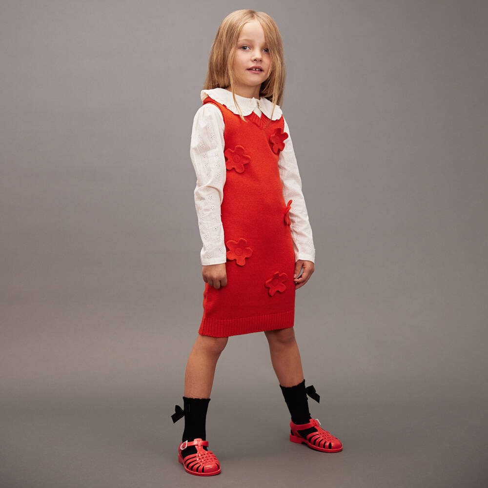 Mini Rodini-Girls Red Cotton & Wool Knit Sleeveless Dress | Childrensalon Outlet