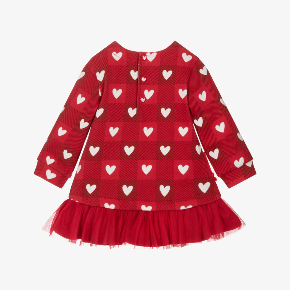 Agatha Ruiz de la Prada-Girls Red Dress Set with Checked Heart Pattern | Childrensalon Outlet