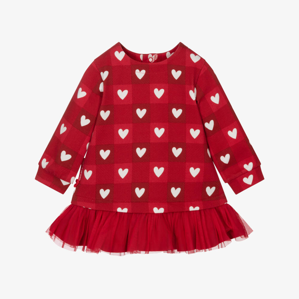 Agatha Ruiz de la Prada-Girls Red Dress Set with Checked Heart Pattern | Childrensalon Outlet