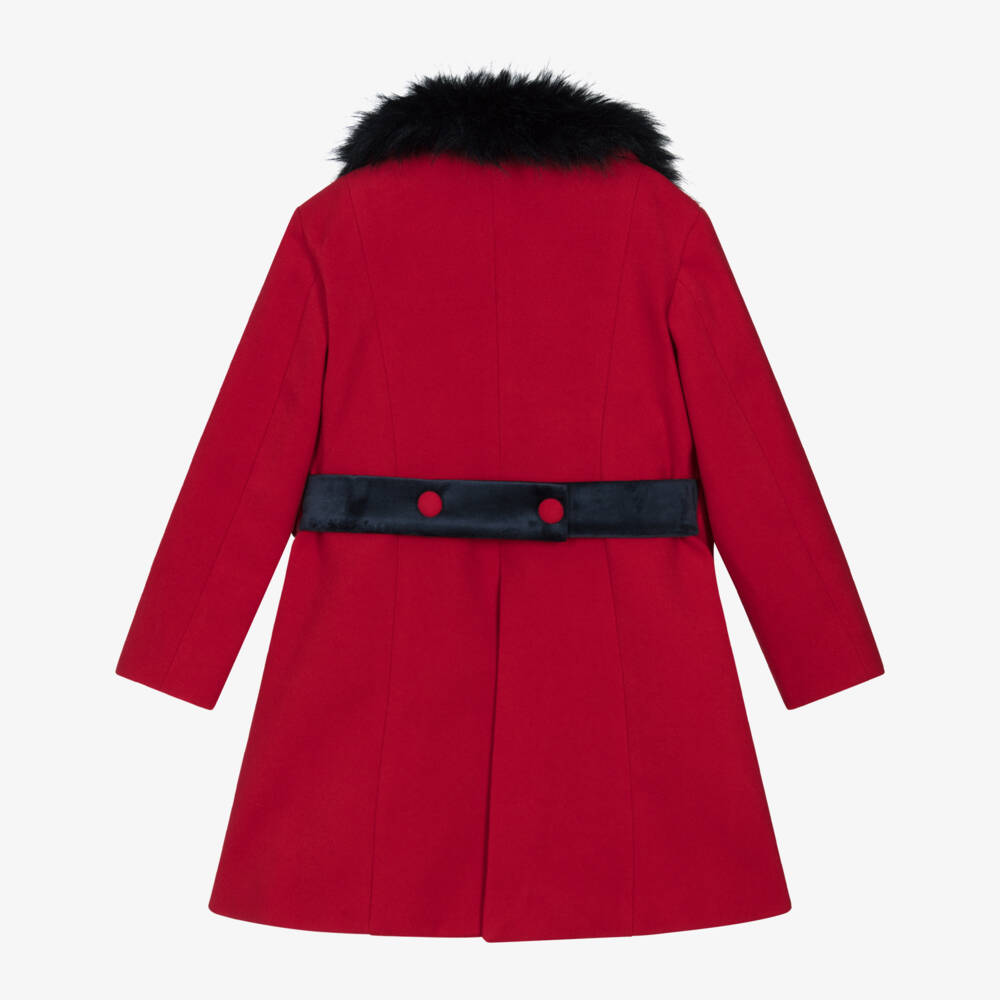 Piccola Speranza-Girls Red Felted Coat with Faux Fur Collar | Childrensalon Outlet