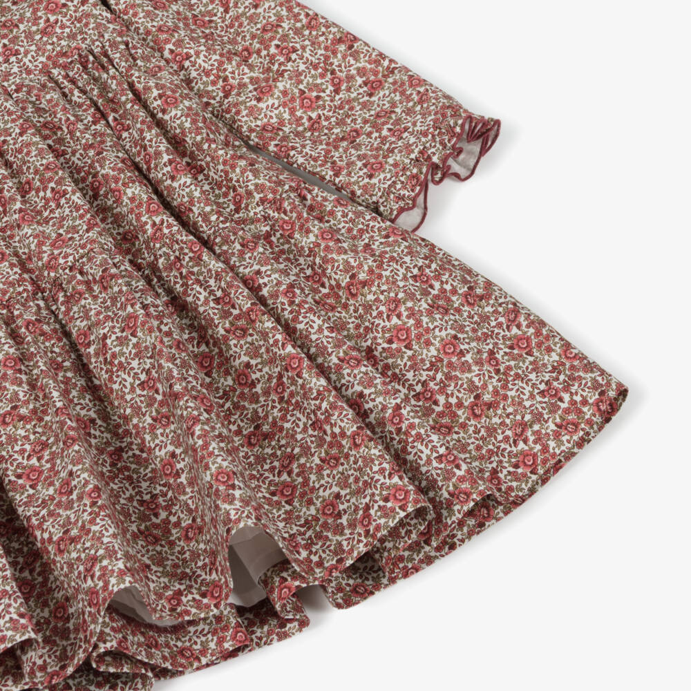 Piccola Speranza-فستان بناتي بورجوندي بياقة مخملية وزهور | Childrensalon Outlet