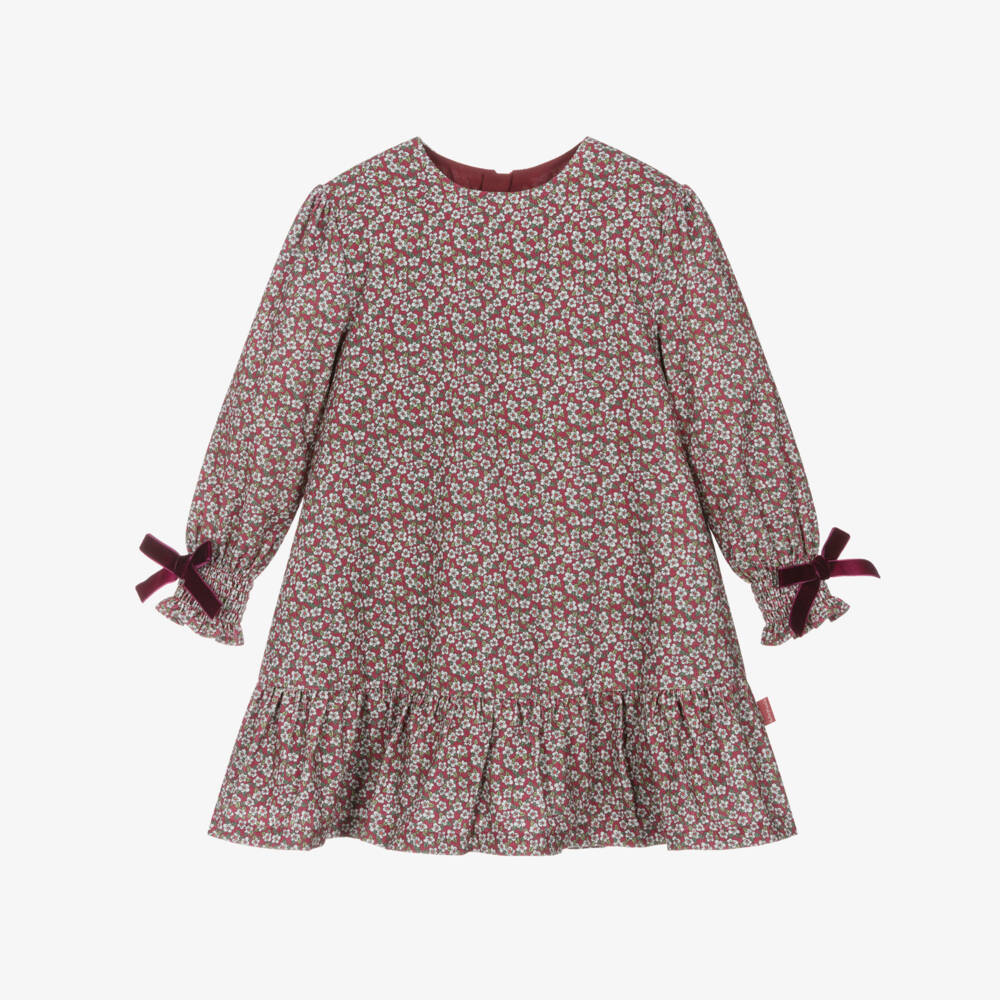 Tutto Piccolo-Girls Red Floral Needlecord Dress Set | Childrensalon Outlet