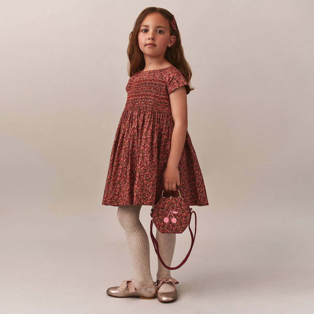 Bonpoint-Girls Red Floral Smocked Cotton Liberty Fabric Dress | Childrensalon Outlet