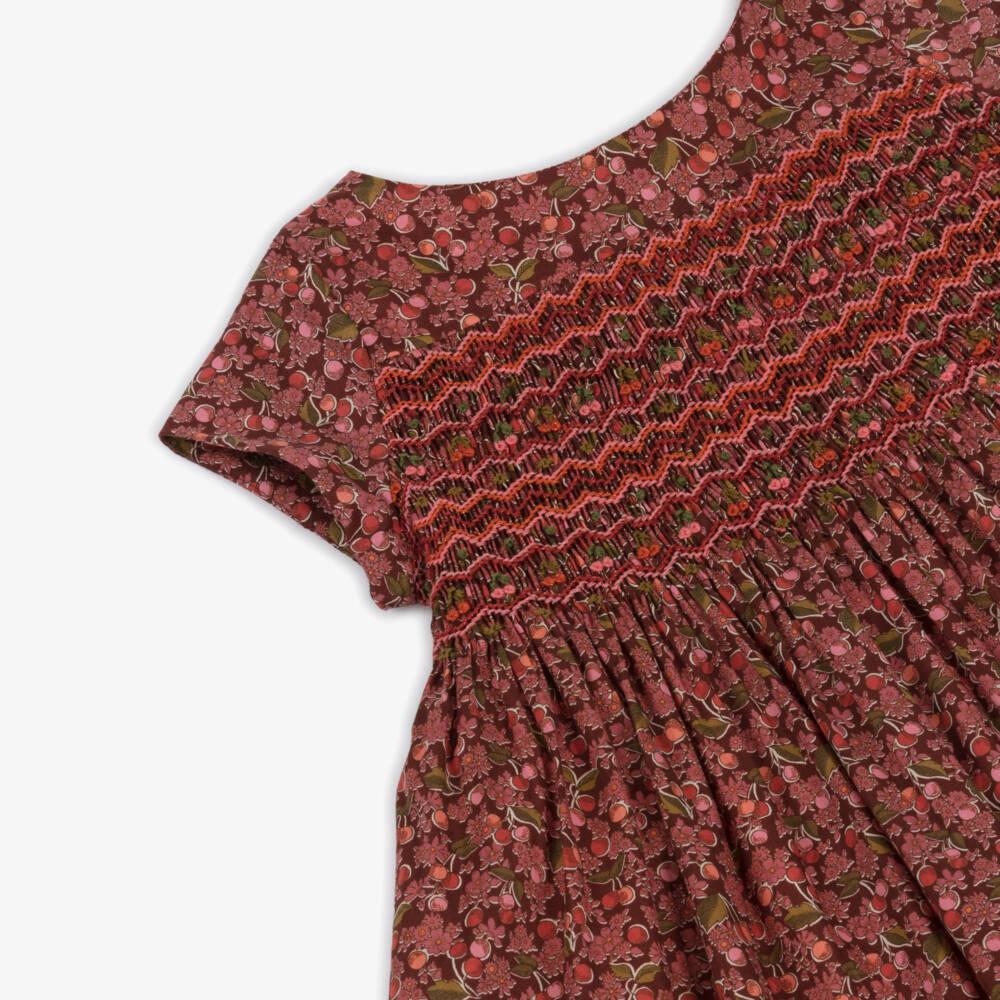 Bonpoint-Girls Red Floral Smocked Cotton Liberty Fabric Dress | Childrensalon Outlet