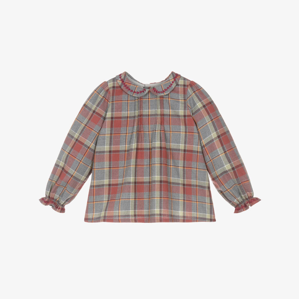 Bonpoint-Girls Red & Grey Cotton Tartan Blouse | Childrensalon Outlet
