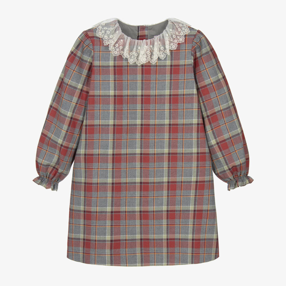 Bonpoint-فستان قطني بنقشة الترتان للبنات مع دانتيل | Childrensalon Outlet