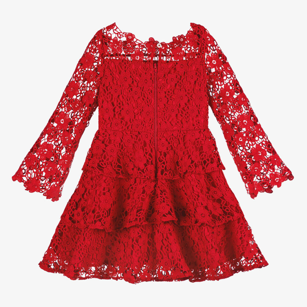 Marlo Kids-Girls Red Guipure Lace Dress | Childrensalon Outlet