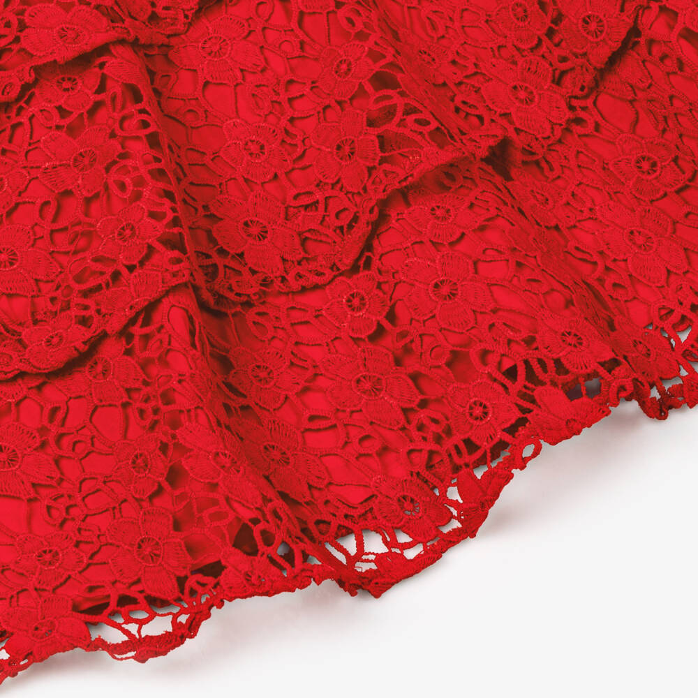 Marlo Kids-Girls Red Guipure Lace Dress | Childrensalon Outlet