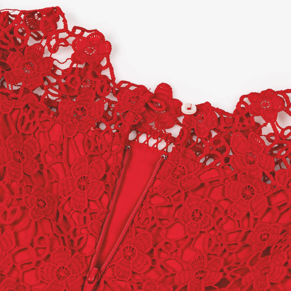 Marlo Kids-Girls Red Guipure Lace Dress | Childrensalon Outlet