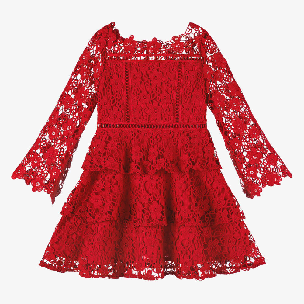 Marlo Kids-Girls Red Guipure Lace Dress | Childrensalon Outlet