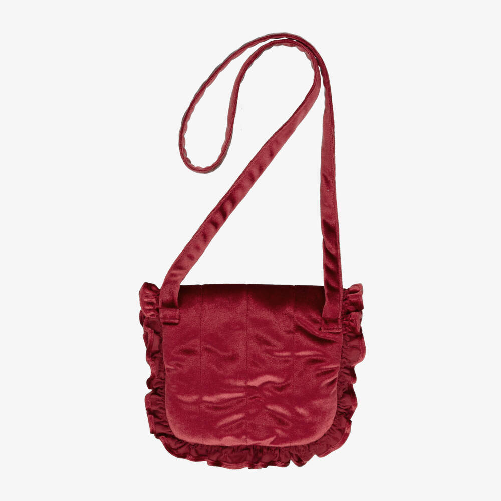 Kidiwi-Girls Red Hand-Embroidered Velvet Shoulder Bag (19cm) | Childrensalon Outlet