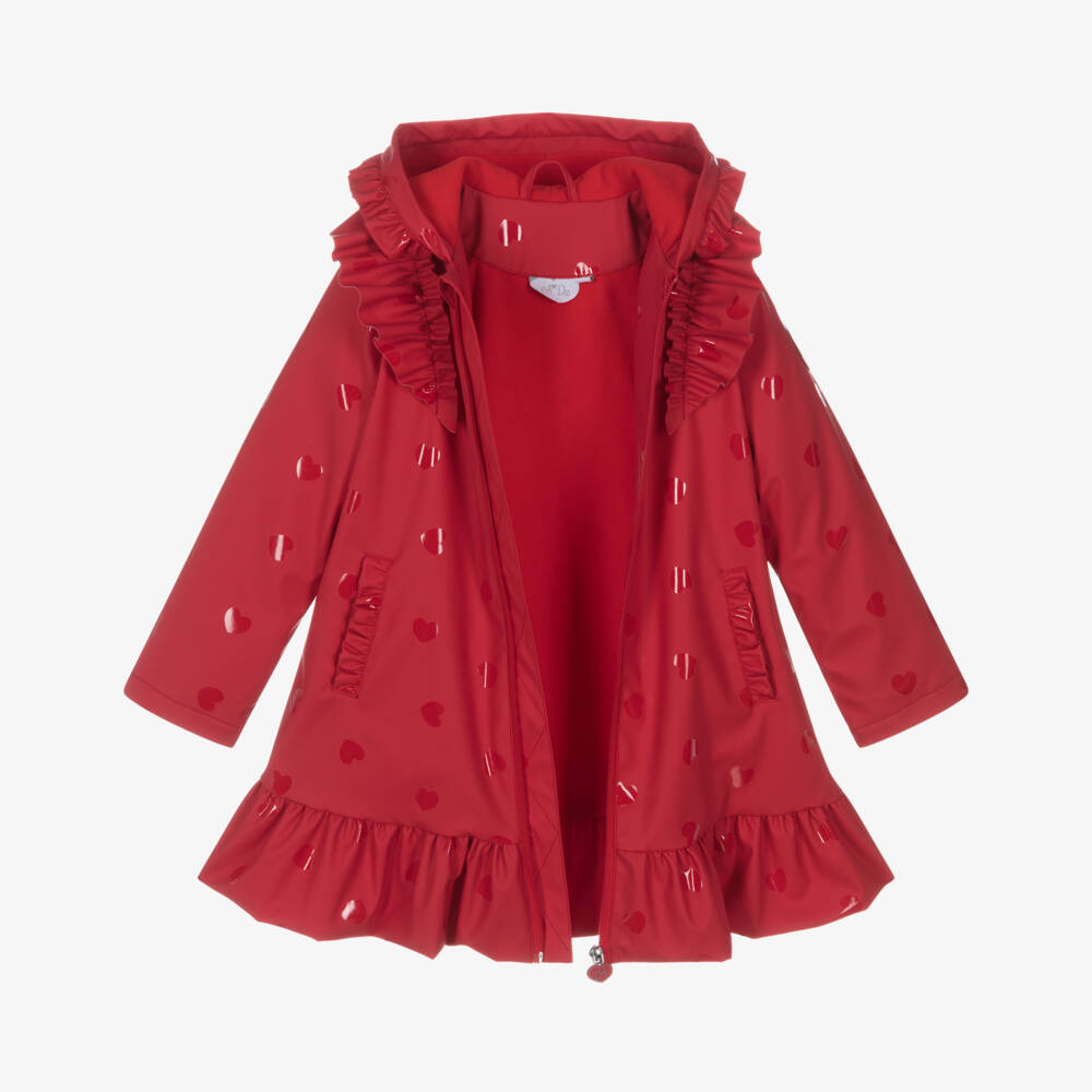 A Dee-Girls Red Hearts Raincoat with Ruffles | Childrensalon Outlet