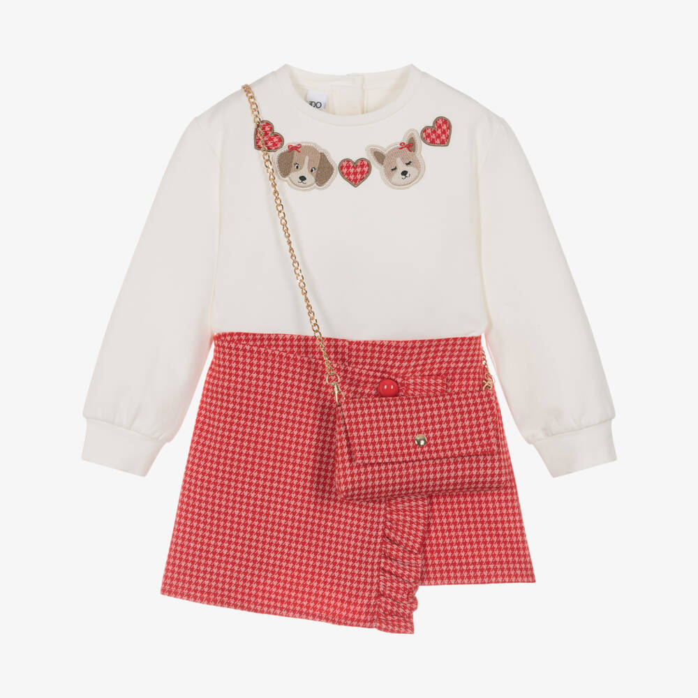 iDO-Girls Red Herringbone Skort Set with Shoulder Bag | Childrensalon Outlet