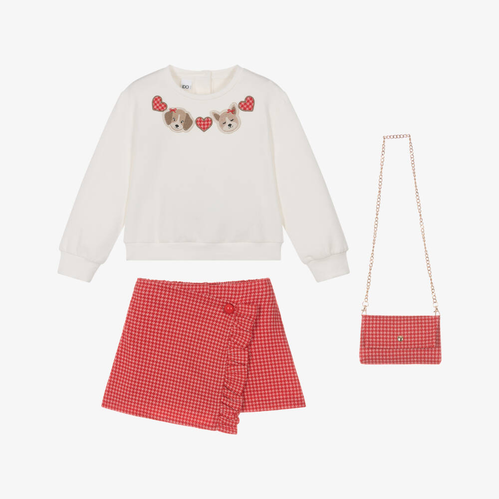 iDO-Girls Red Herringbone Skort Set with Shoulder Bag | Childrensalon Outlet