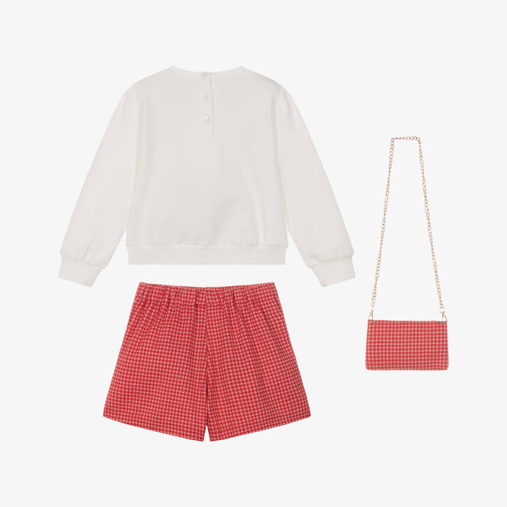 iDO-Girls Red Herringbone Skort Set with Shoulder Bag | Childrensalon Outlet