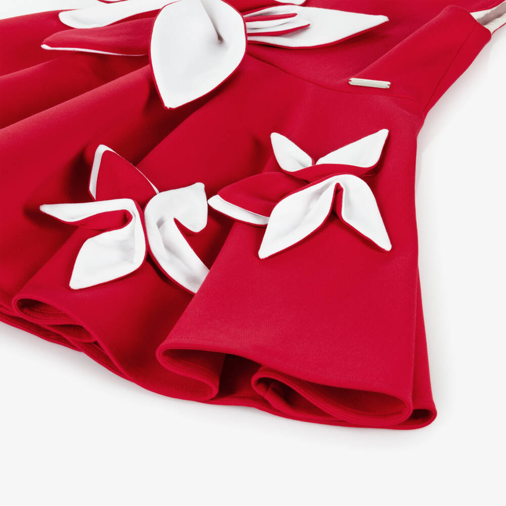 Jessie and James London-Girls Red Jersey Dress with White Floral Appliqués | Childrensalon Outlet
