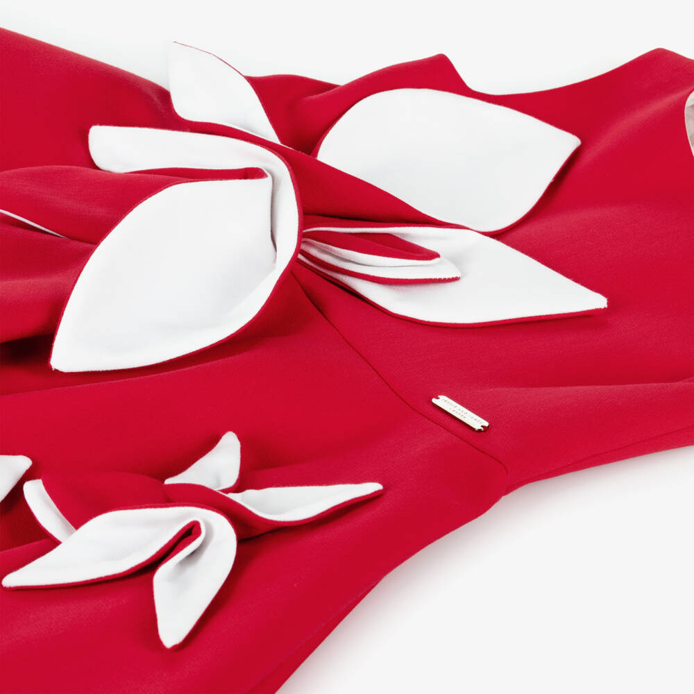 Jessie and James London-Girls Red Jersey Dress with White Floral Appliqués | Childrensalon Outlet
