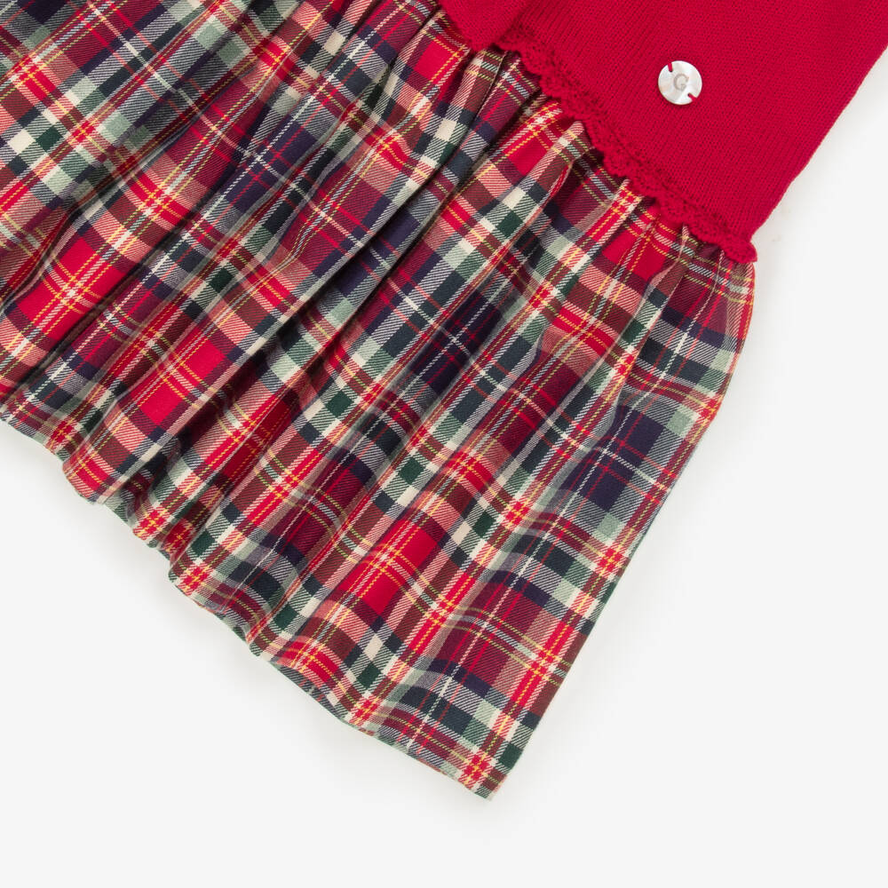 Artesanía Granlei-Girls Red Knit & Tartan Check Dress | Childrensalon Outlet