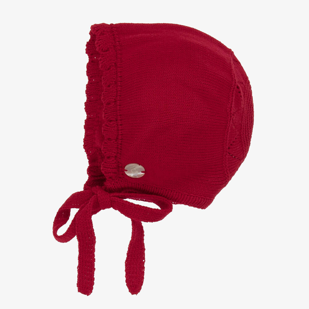 Artesanía Granlei-Girls Red Knitted Babysuit Set with Bear Motif | Childrensalon Outlet